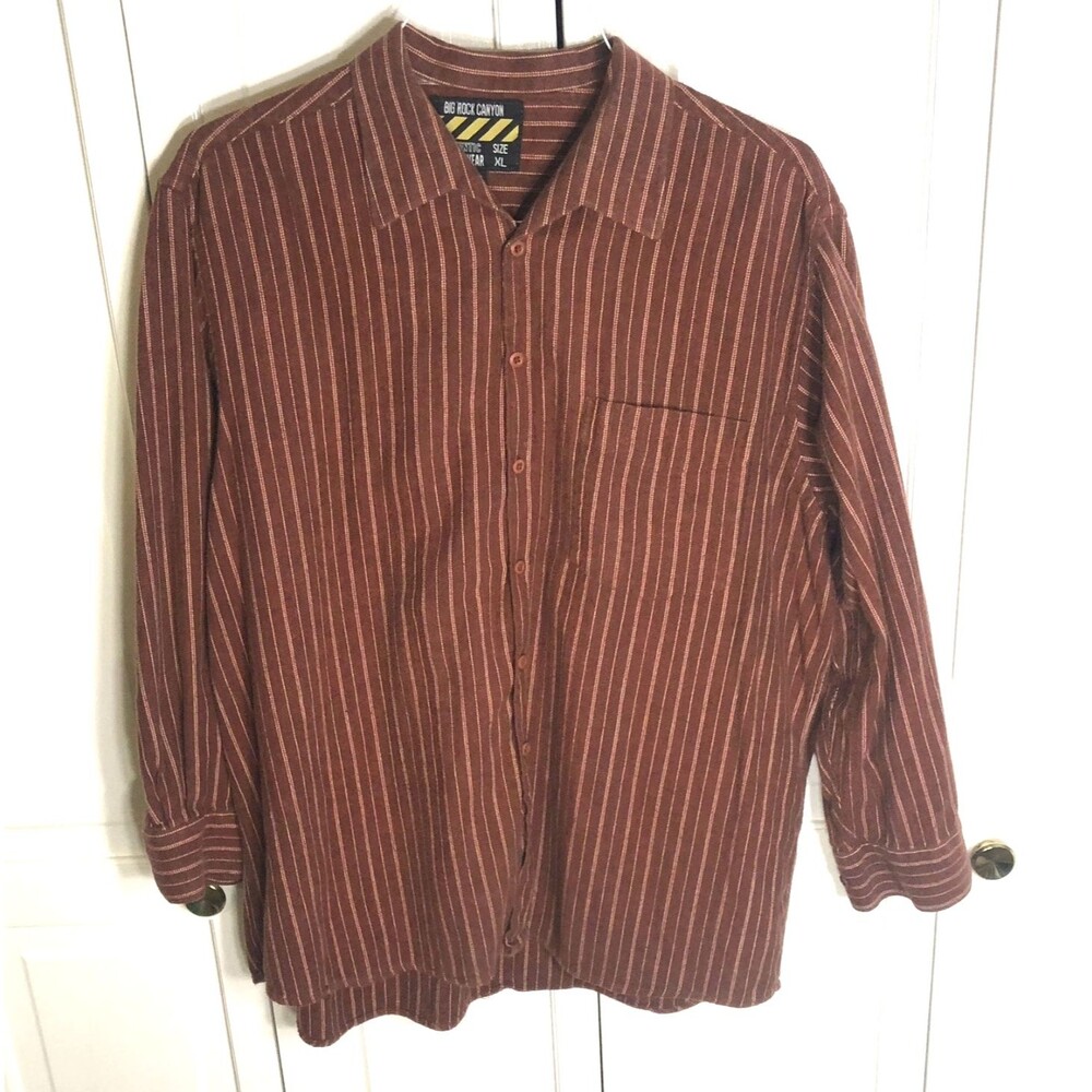 BIG ROCK CANYON XL Flannel Shirt Brown White Stripe Authentic Rugged Wear 100% - Picture 1 of 6